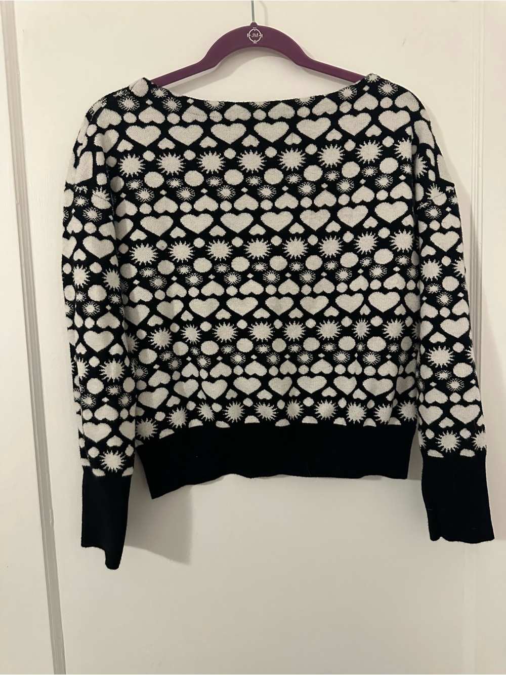 Maeve Black and White Heart & Sunburst Knit Sweater